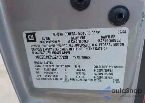 2005 Chevrolet Silverado C1500 z USA, uszkodzony, nr VIN 1GCEC19Z15Z155129